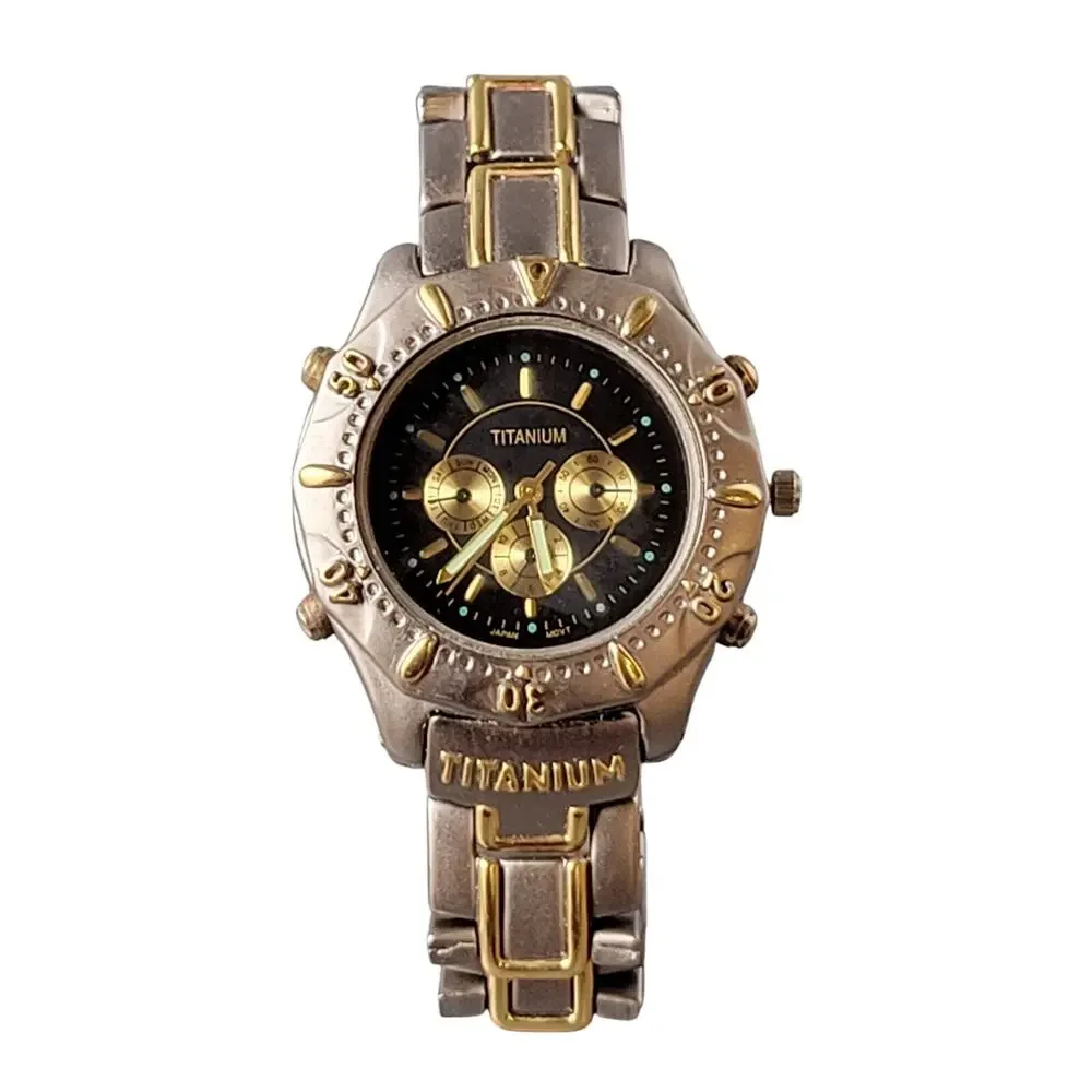 Vintage Titanium Chronograph Wristwatch - Two-Tone Band, Japan Quartz Movement